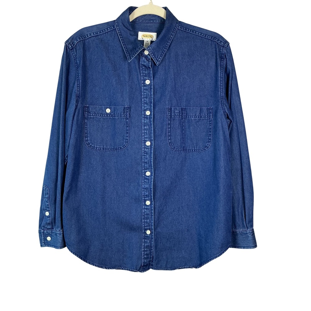 Talbots Petites Blue Denim Button Down Shirt Long Sleeve Medium Wash Pockets M